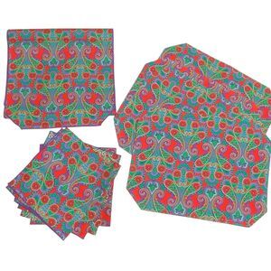 New Vtg John Matouk 8 pc Set Placemats Napkins TABLE RUNNER Paisley Christmas